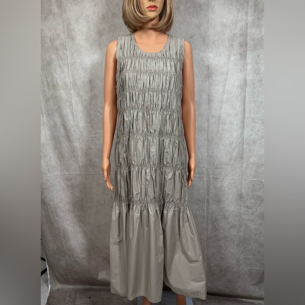 Gray Sleeveless Tiered Maxi 100% Cotton Dress